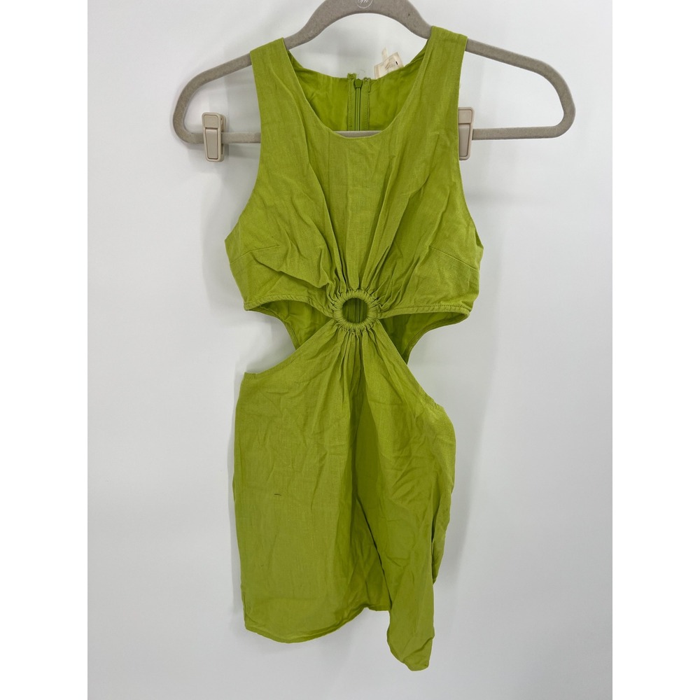 Dizzy Lizzy Lime Green Linen Cut Out O-Ring Mini‎ Dress Womens Size M